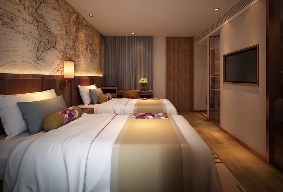 北京喆啡酒店客房设计效果图（双人间）